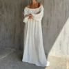 Bornladies 2026 Spring Summer New One Shoulder Long Sleeve Floor Length Dress Loose Fashionable Lazy Holiday Beach Style Dress