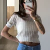 Bornladies Hollow Short Knit Top Spring/Summer 2026 New Round Neck Short Sleeve Slim Spice Sweater
