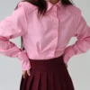 2026 spring summer new lapel single-breasted shirt button pleates design waist long-sleeved elegant commuting versatile shirt